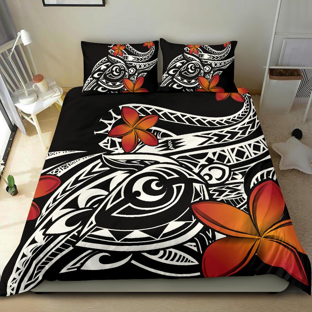 Hawaiian Big Turtle Swim Plumeria Polynesian Bedding Set - Polynesian Pride
