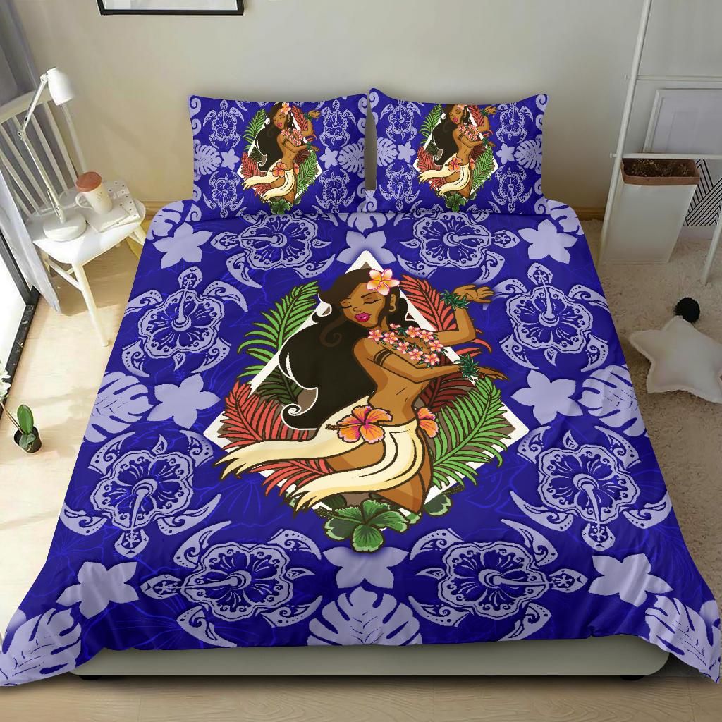 Polynesian Hawaii Duvet Cover Set - Hawaiian Girl Blue - Polynesian Pride