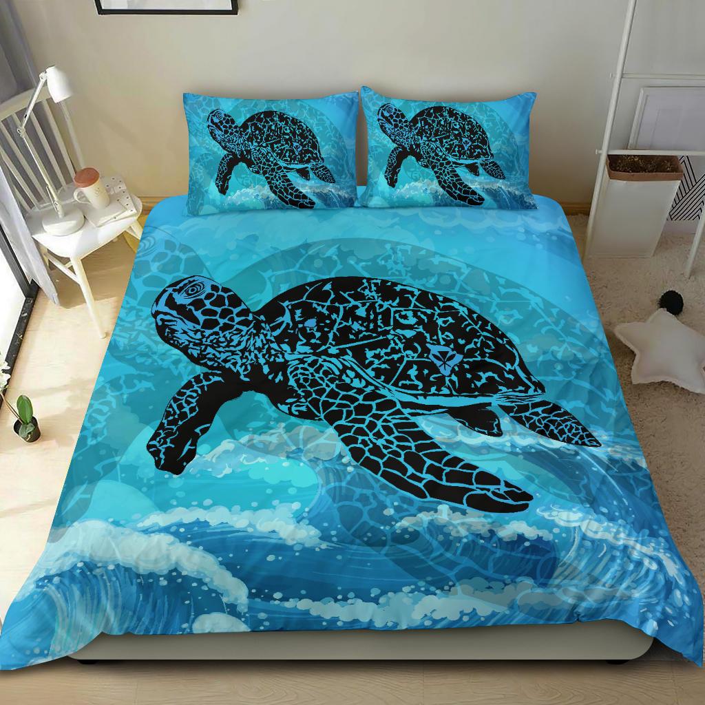 Hawaiian Sea Turtle Swim In The Waves Polynesian Bedding Set - Polynesian Pride