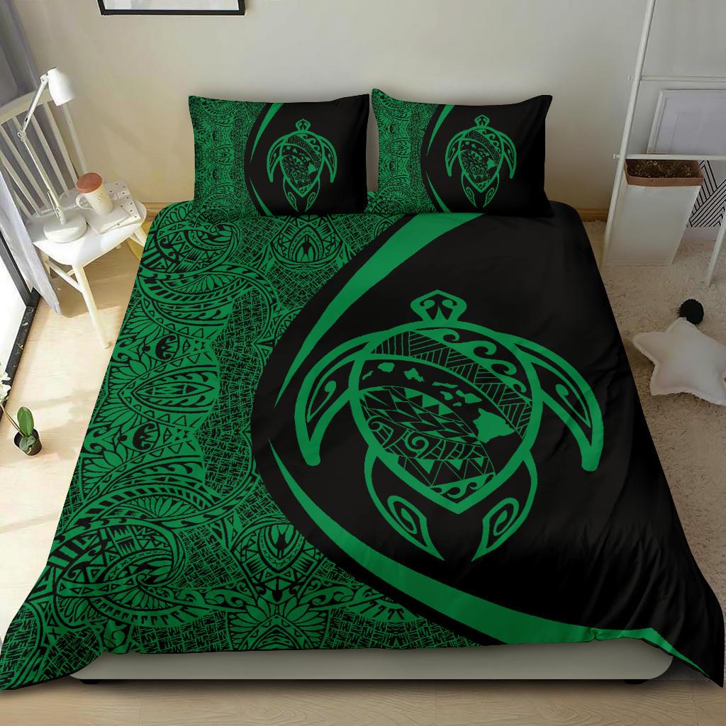 Hawaiian Map Turtle Polynesian Bedding Set - Green - Circle Style - Polynesian Pride