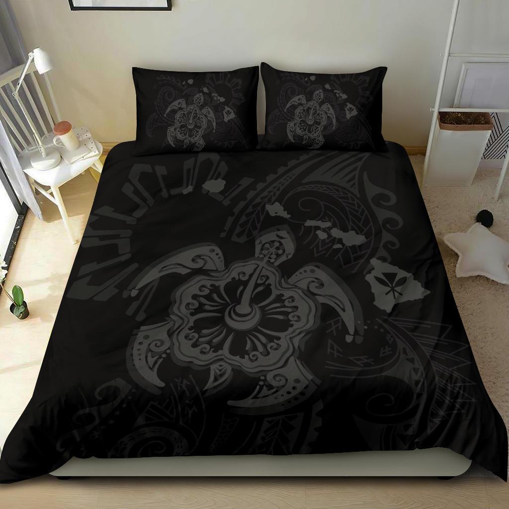 Hawaiian Map Kanaka Hibiscus Turtle Gray Polynesian Bedding Set - Polynesian Pride