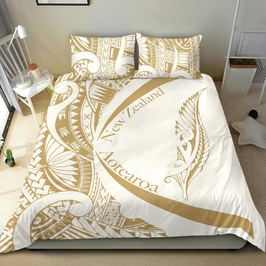 New Zealand Silver Fern Bedding Set Maori Tattoo Circle Style - White - Polynesian Pride