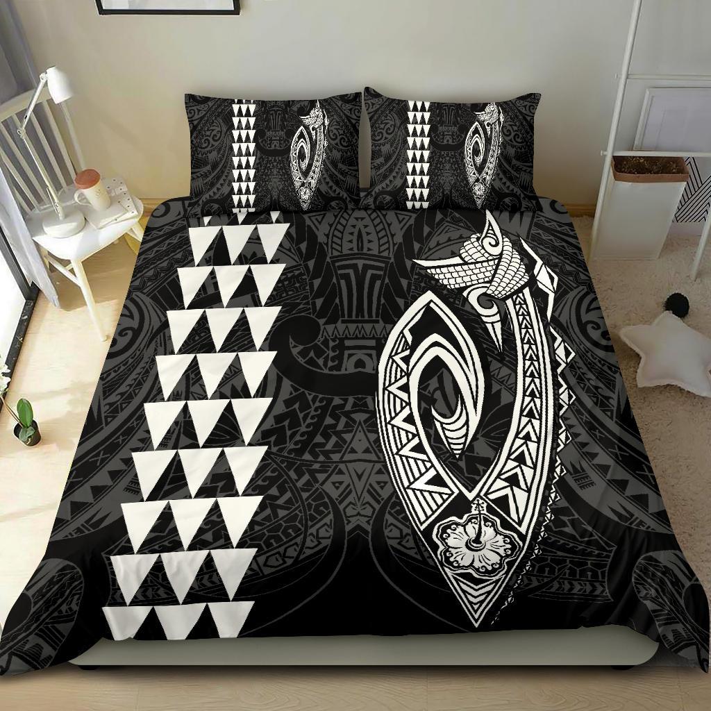 Hawaiian Kakau Fish Hook Polynesian Bedding Set - White - Polynesian Pride