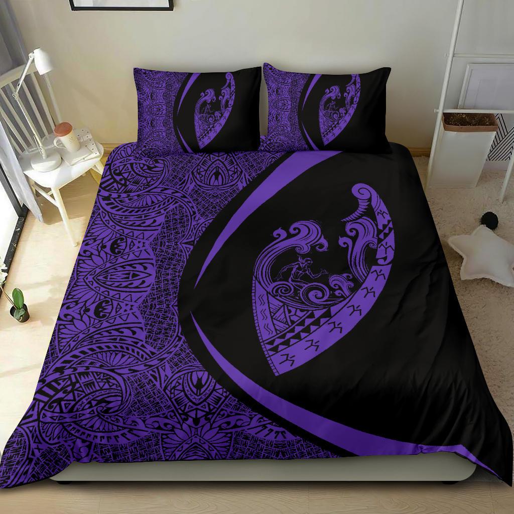 Hawaiian Surfing Waves Fish Hook Polynesian Bedding Set - Circle Style Purple - Polynesian Pride
