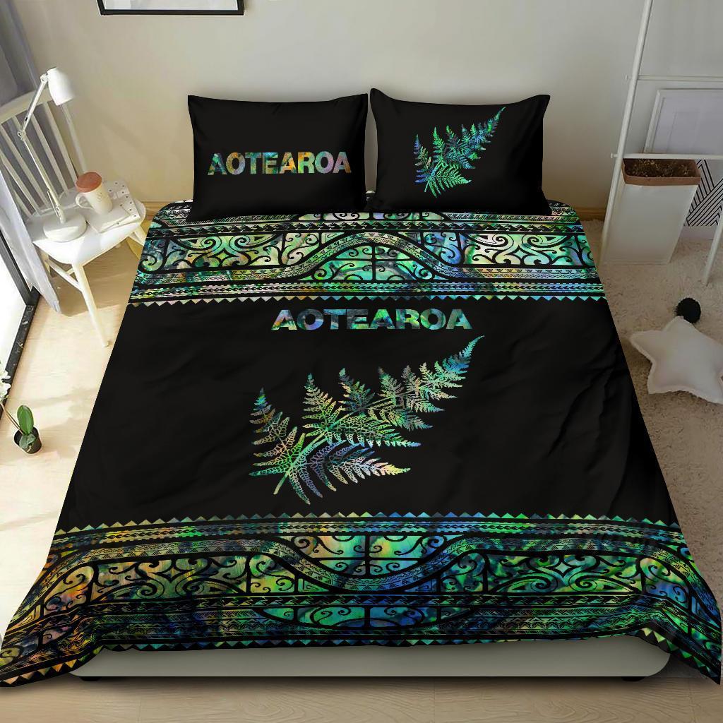 Aotearoa New Zealand Maori Bedding Set Silver Fern - Paua Shell - Polynesian Pride