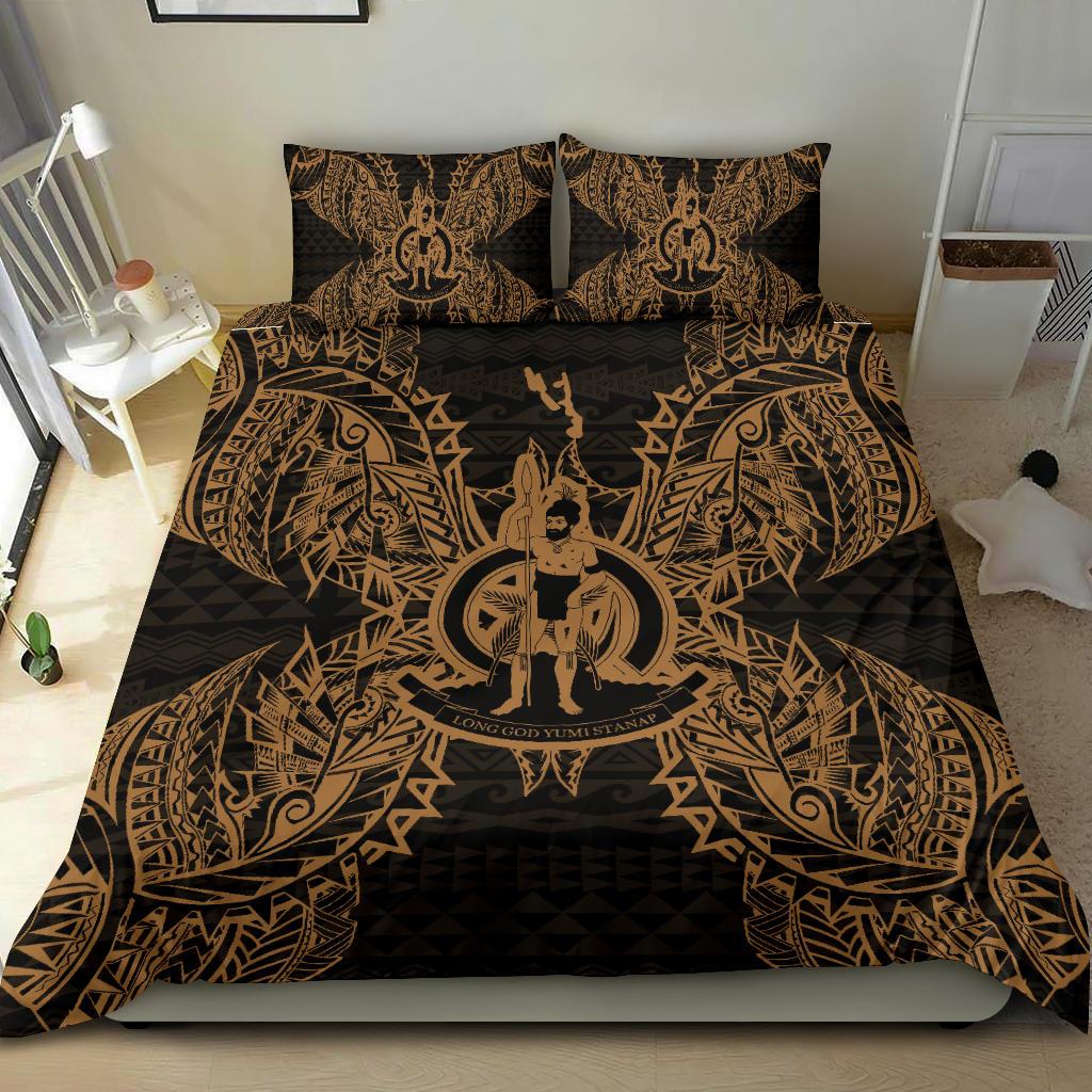 Polynesian Bedding Set - Vanuatu Duvet Cover Set Map Gold - Polynesian Pride
