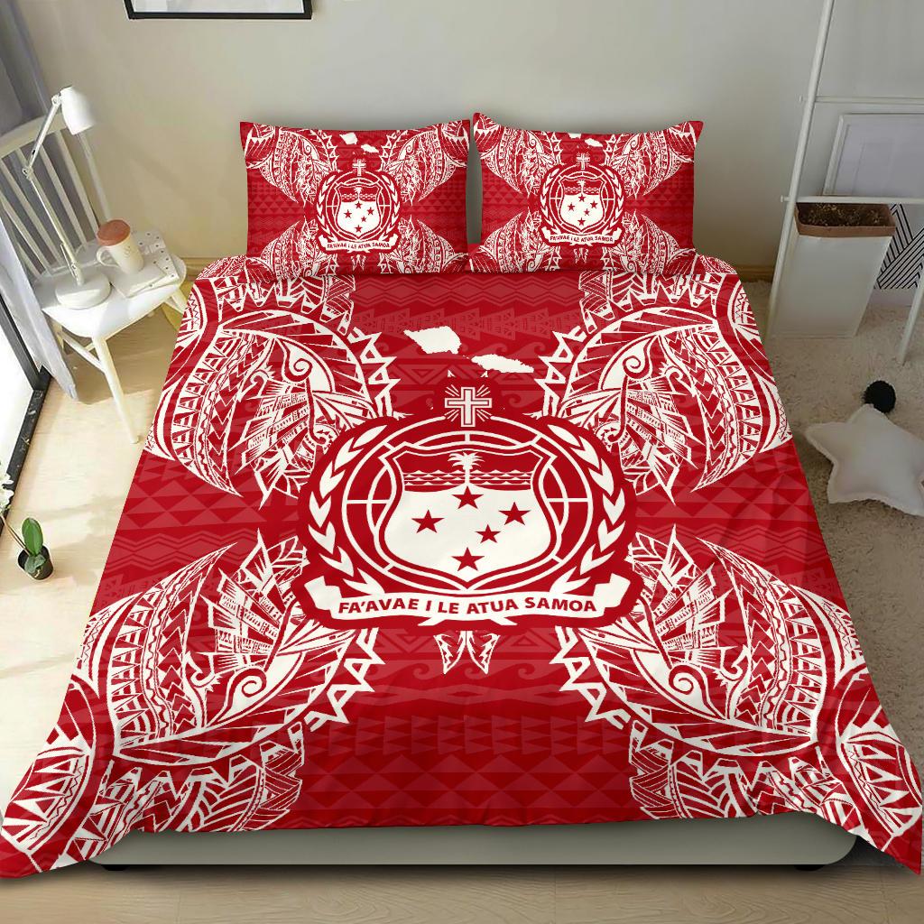 Polynesian Bedding Set - Samoa Duvet Cover Set Map Red White - Polynesian Pride