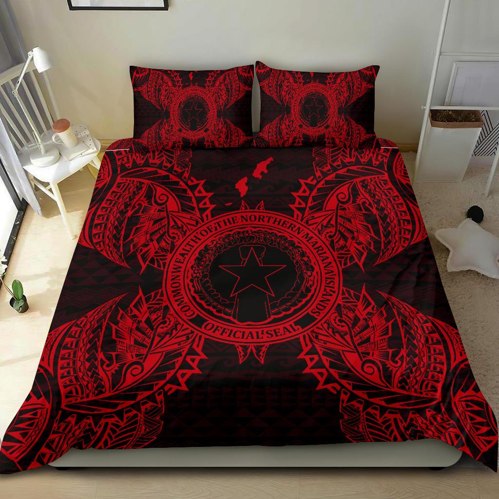 Polynesian Bedding Set - Northern Mariana Islands Duvet Cover Set Map Red - Polynesian Pride