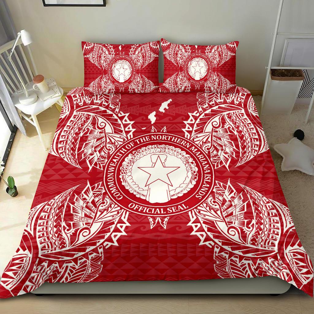 Polynesian Bedding Set - Northern Mariana Islands Duvet Cover Set Map Red White - Polynesian Pride