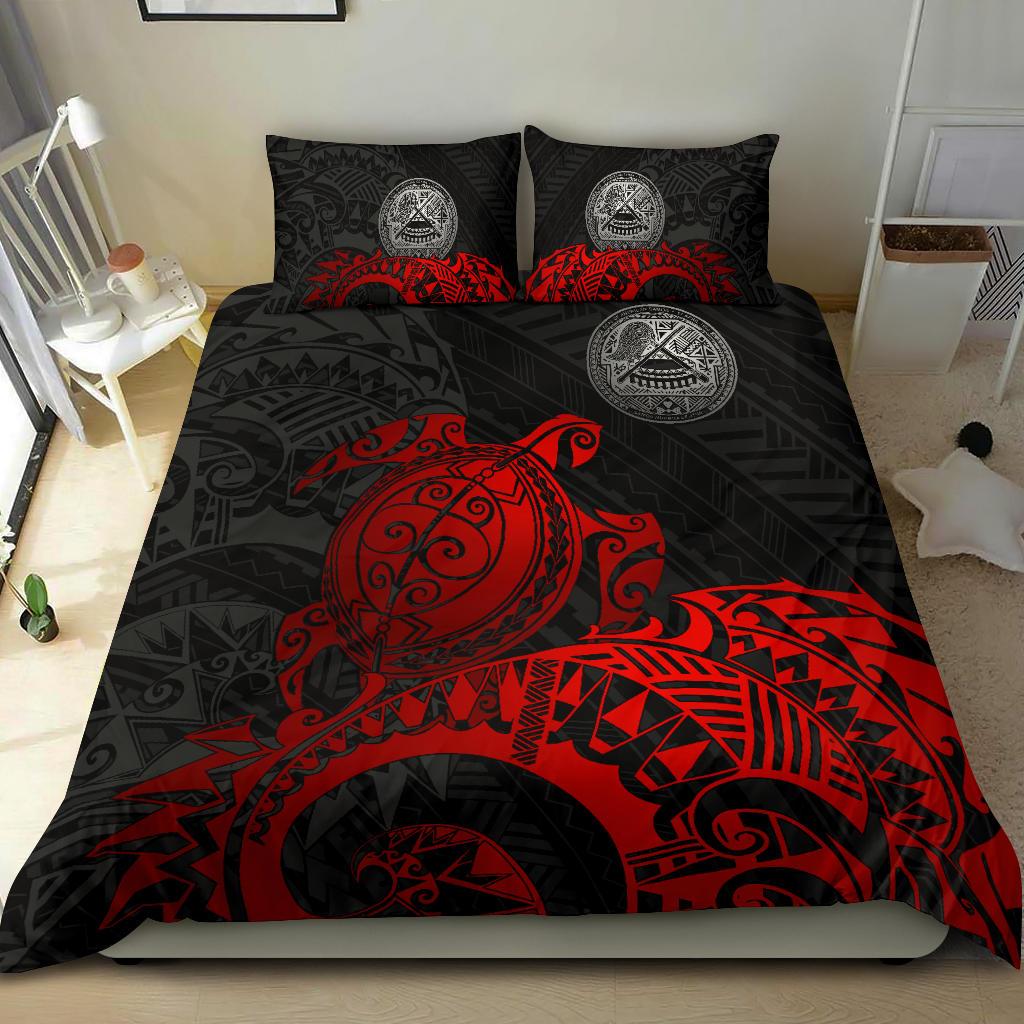 Polynesian Bedding Set - American Samoa Duvet Cover Set - Polynesian Turtle (Full Red) Red - Polynesian Pride