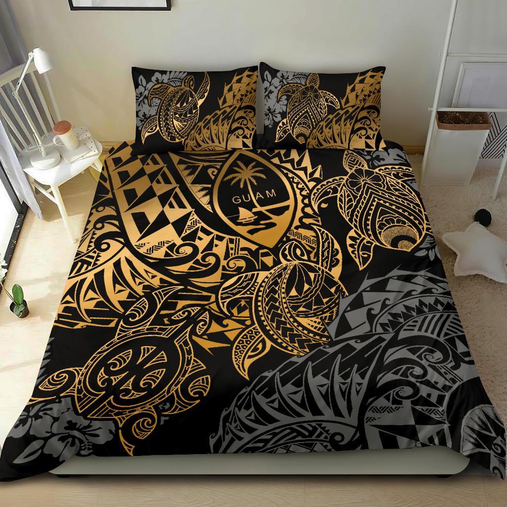 Polynesian Duvet Cover - Guam Bedding Set - Gold Turtle Flowing Gold - Polynesian Pride