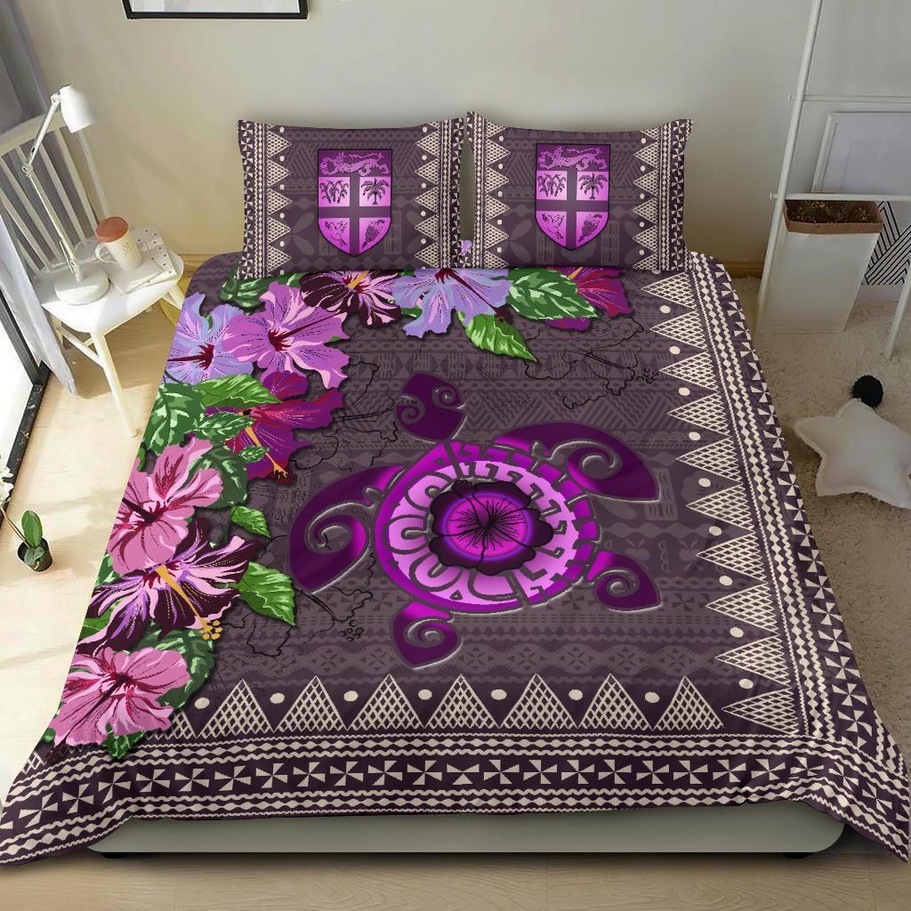 Polynesian Duvet Cover Set - Fiji Bedding Set Tapa Turtle Hibiscus Purple - Polynesian Pride