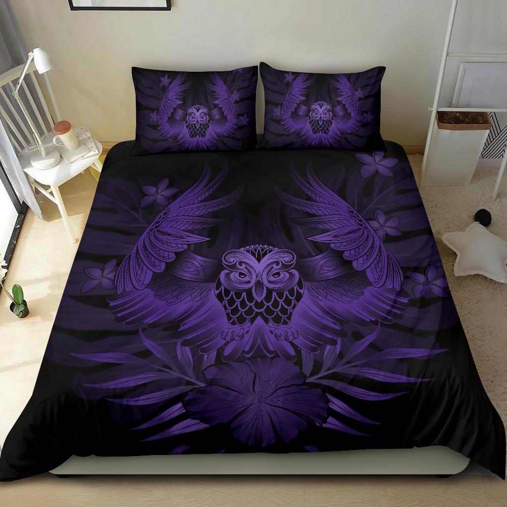 Hawaiian Owl Hibiscus Plumeria Polynesian Bedding Set - Purple - Polynesian Pride