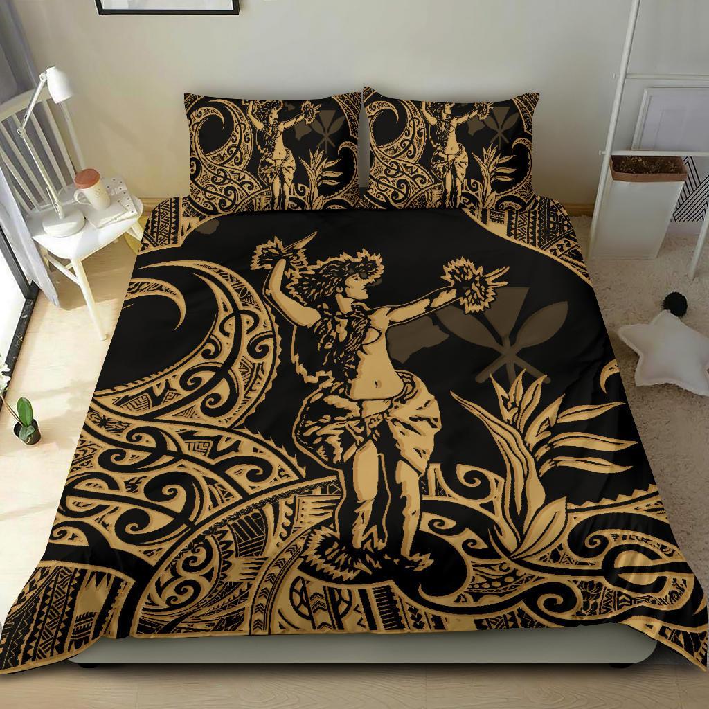 Polynesian Bedding Set - Hawaii Duvet Cover Set Hula Girl Gold Gold - Polynesian Pride