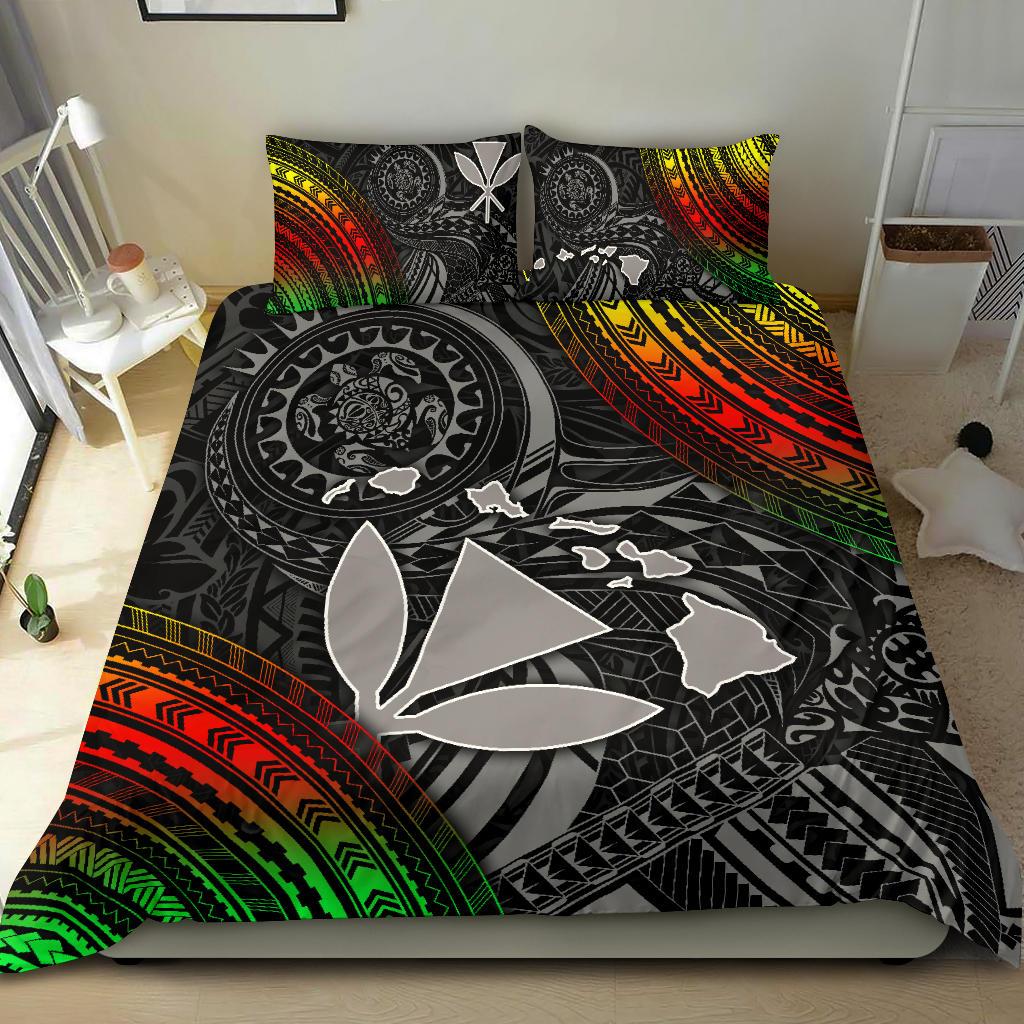 Polynesian Bedding Set - Hawaii Duvet Cover Set - Kanaka Maoli Hawaiian Map Black - Polynesian Pride