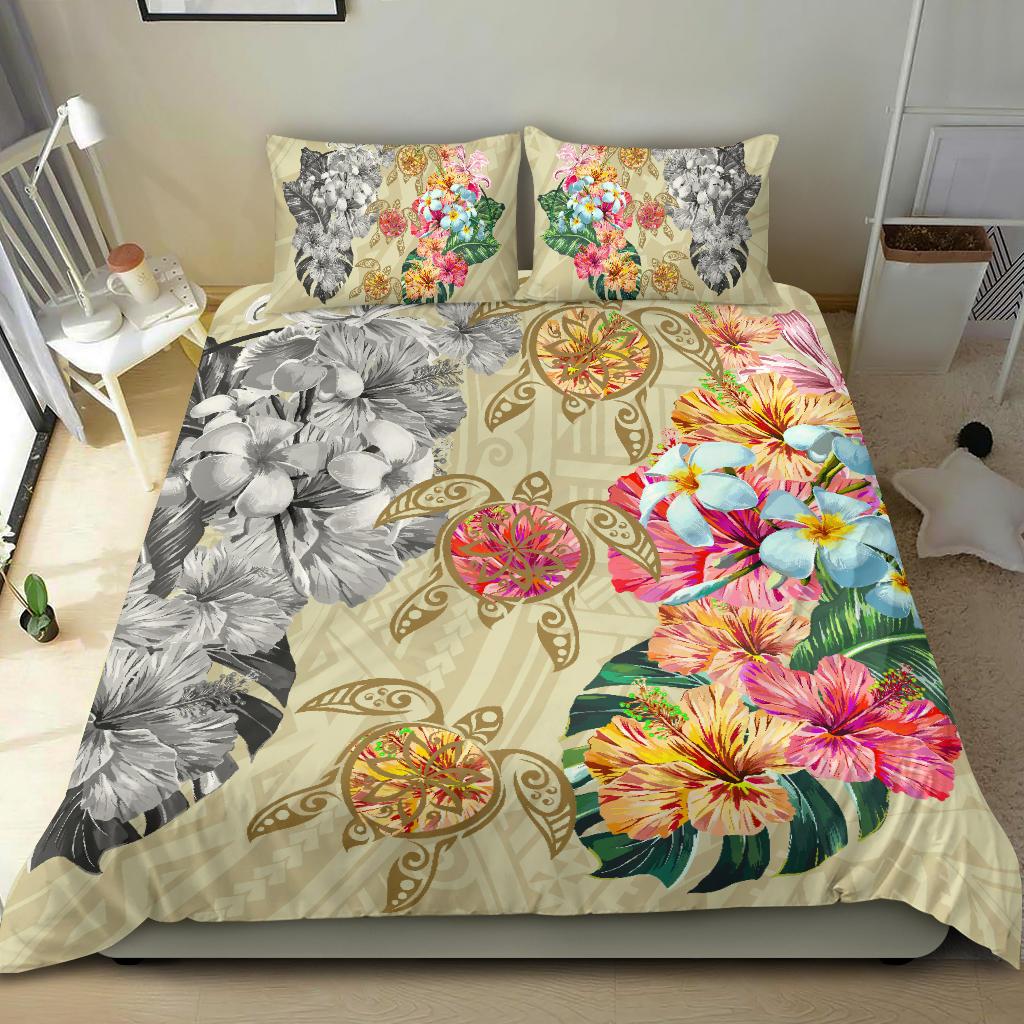 Hawaii Polynesian Flowers Swimming Turtles Bedding Set - Polynesian Pride