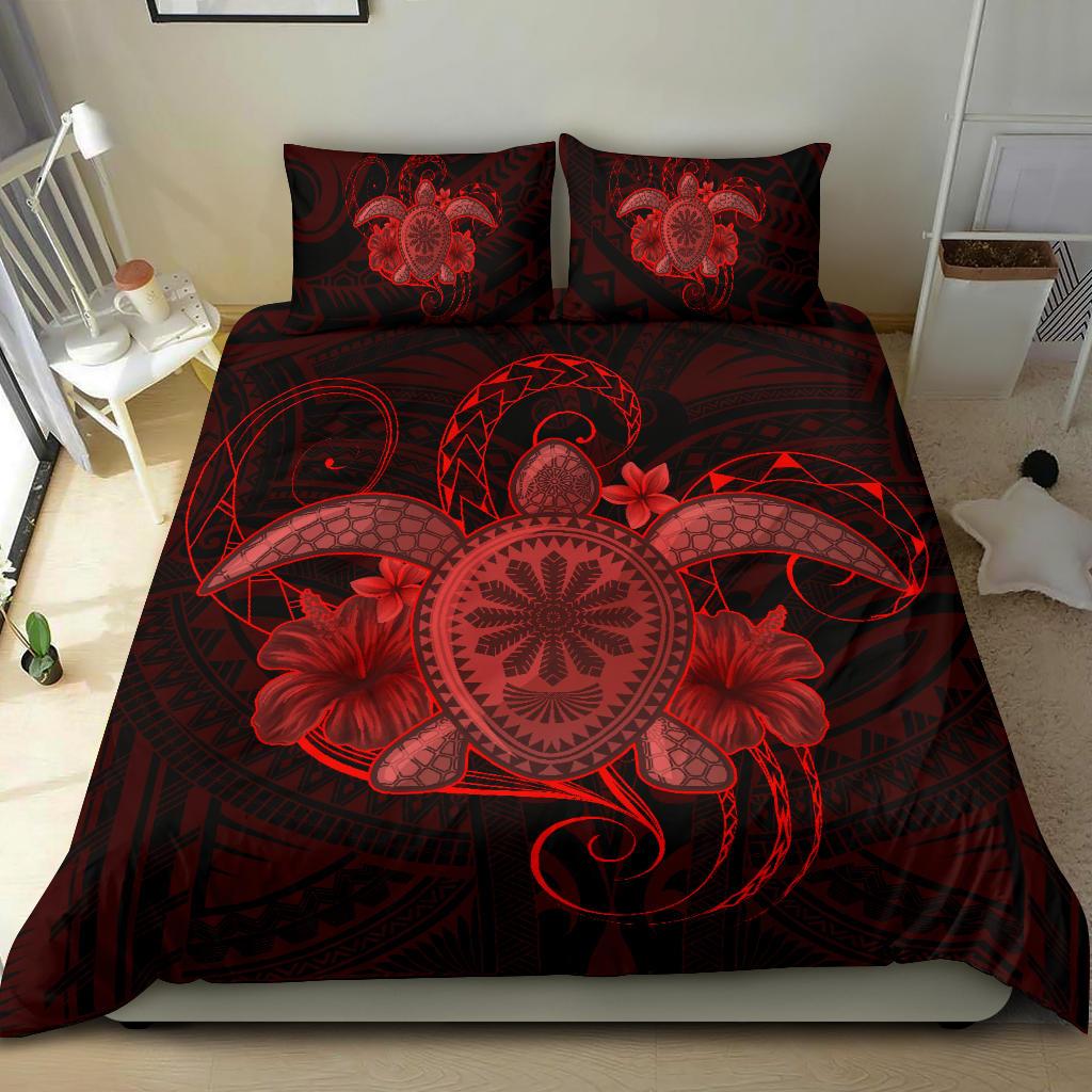 Hawaii Turtle Hibiscus Polynesian Bedding Set - Full Style - Red - Polynesian Pride