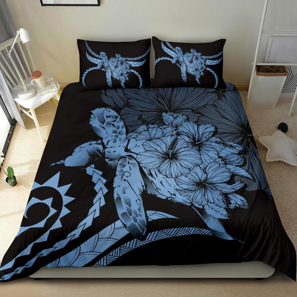 Hawaii Bedding Set - Hawaii Turtle Hibiscus Polynesian Vintage Bedding Set - Pastel Blue - Polynesian Pride
