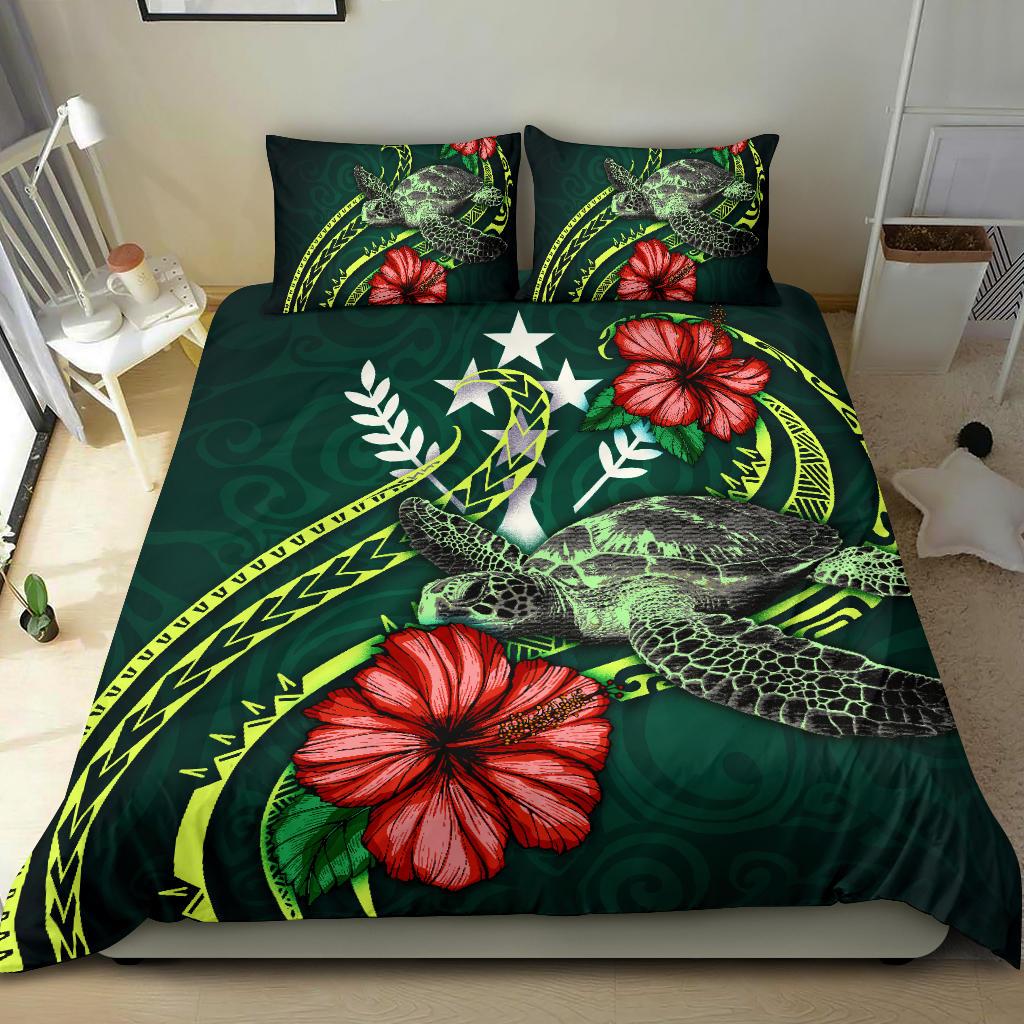 Polynesian Bedding Set - Kosrae Micronesia Duvet Cover Set Green Turtle Hibiscus Green - Polynesian Pride