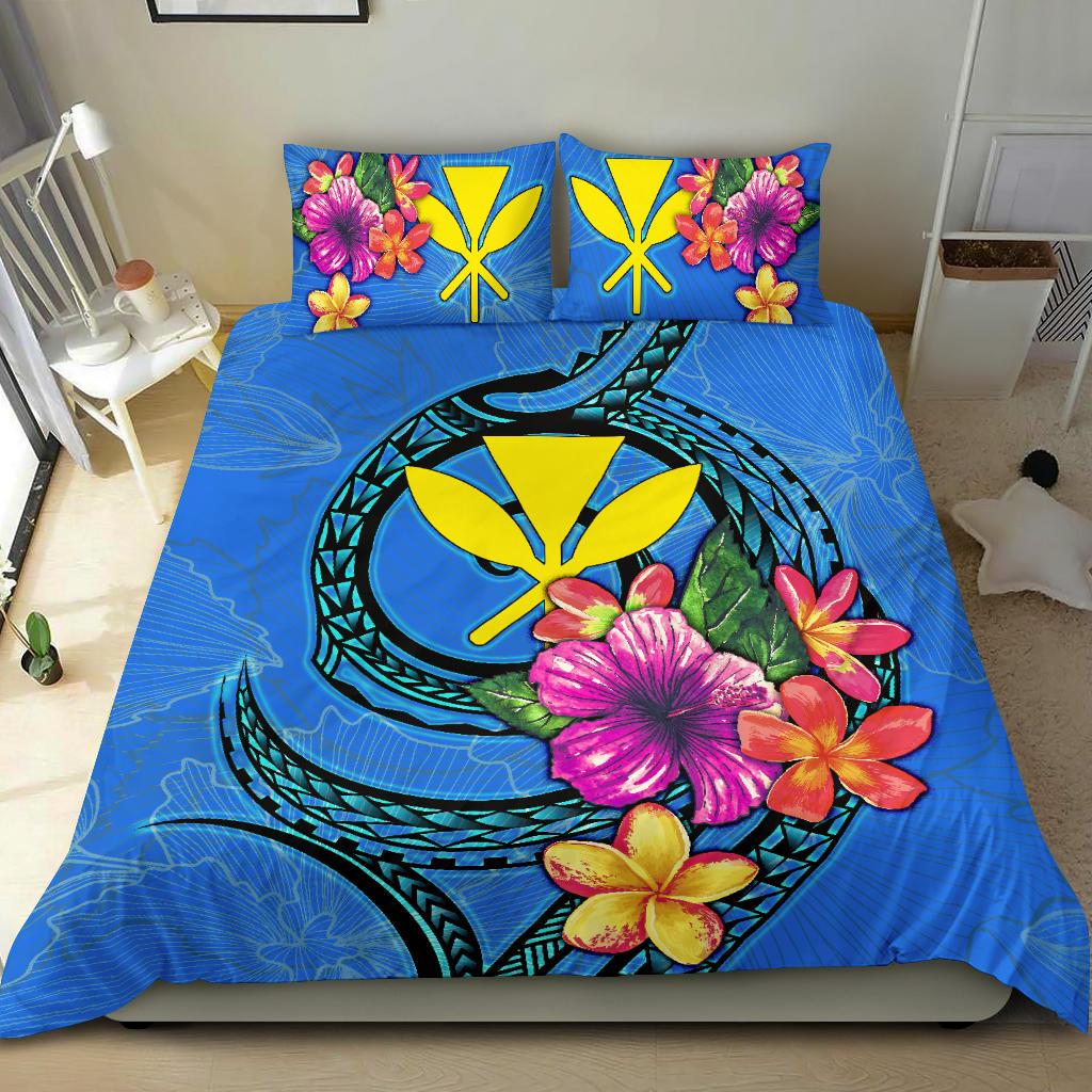 Polynesian Bedding Set - Hawaii Duvet Cover Set Floral With Seal Neon Blue Blue - Polynesian Pride