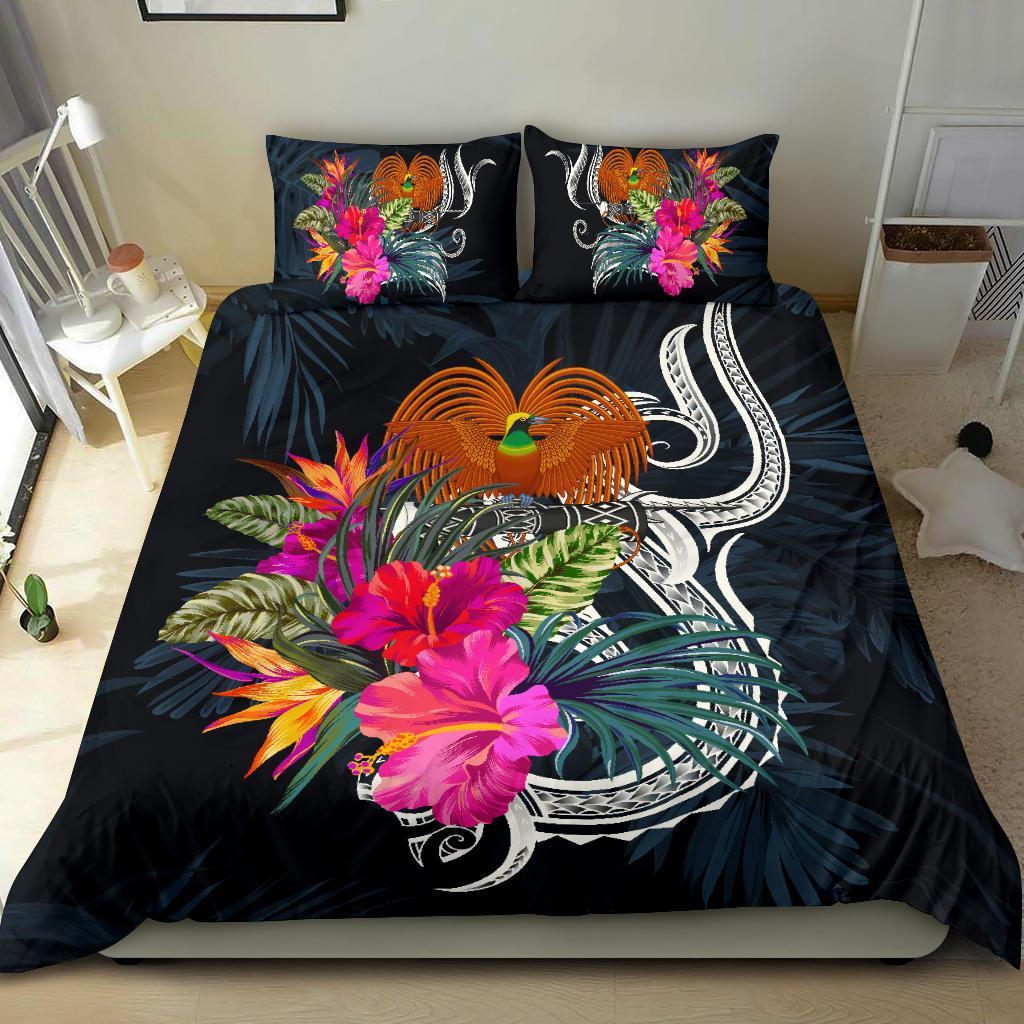 Polynesian Bedding Set - Papua New Guinea Duvet Cover Set Tropical Flowers Blue - Polynesian Pride