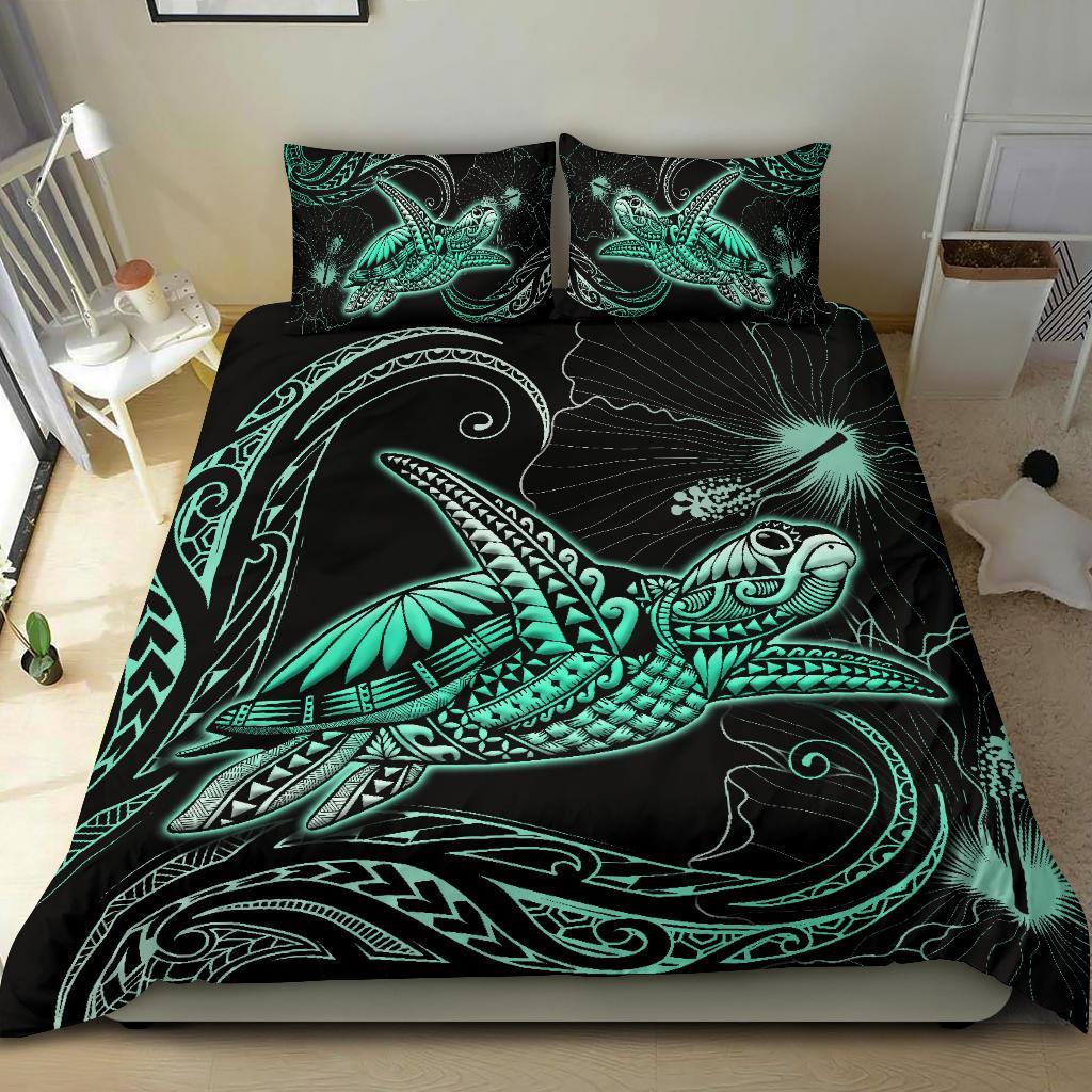 Turtle Polynesian Bedding Set Mix Hibiscus Turquoise - Polynesian Pride