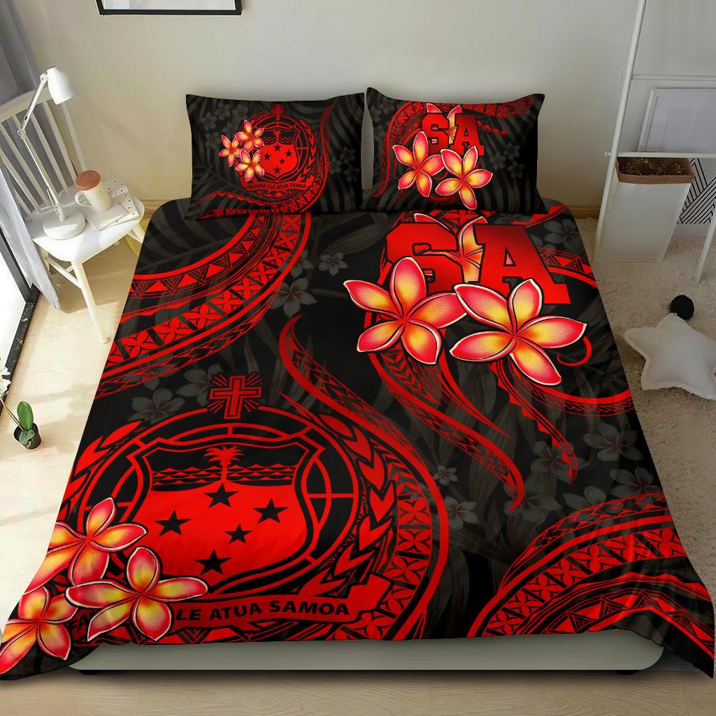 Polynesian Bedding Set - Samoa Duvet Cover Set - Red Plumeria RED - Polynesian Pride