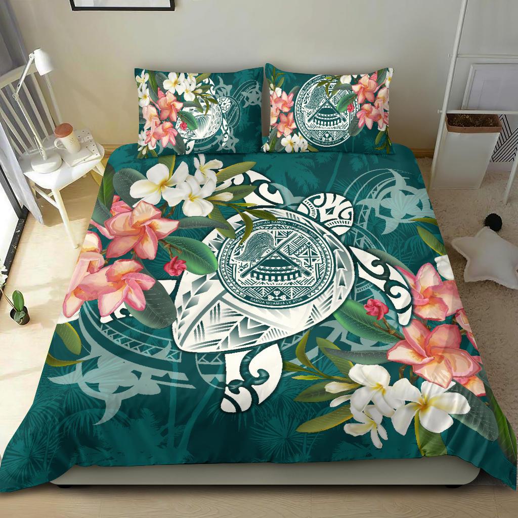 American Samoa Polynesian Bedding Set - Turtle with Plumeria Black - Polynesian Pride