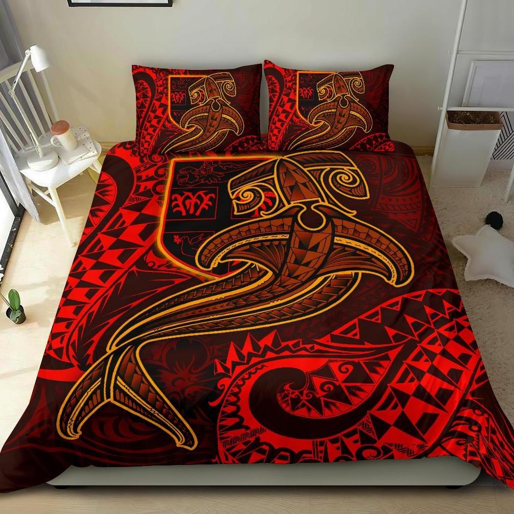 Fiji Bedding Set - Red Shark Polynesian Tattoo Red - Polynesian Pride