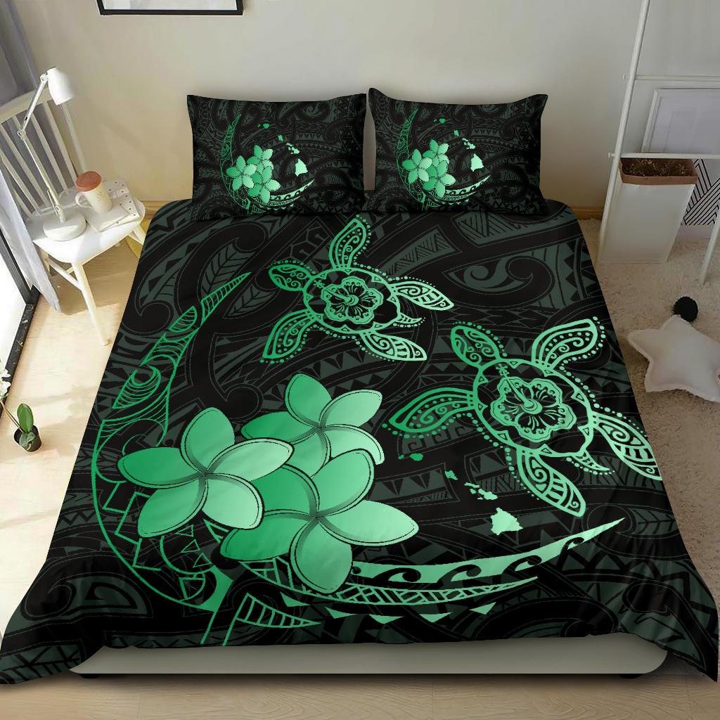 Hawaii Polynesian Turtle Plumeria Bedding Set - Pog Style Green - Polynesian Pride