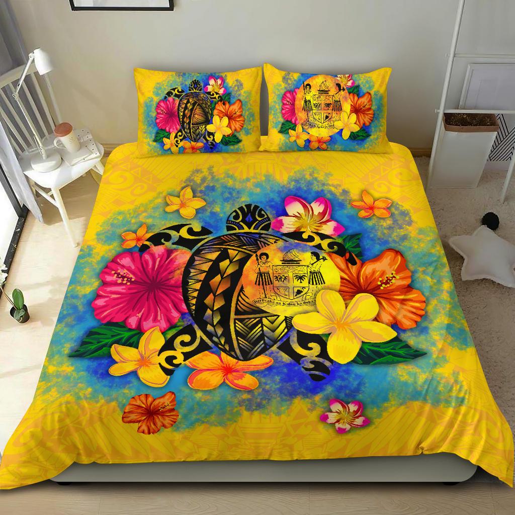 Fiji Polynesian Bedding Set - Turtle with Plumeria and Hibiscus Yellow - Polynesian Pride