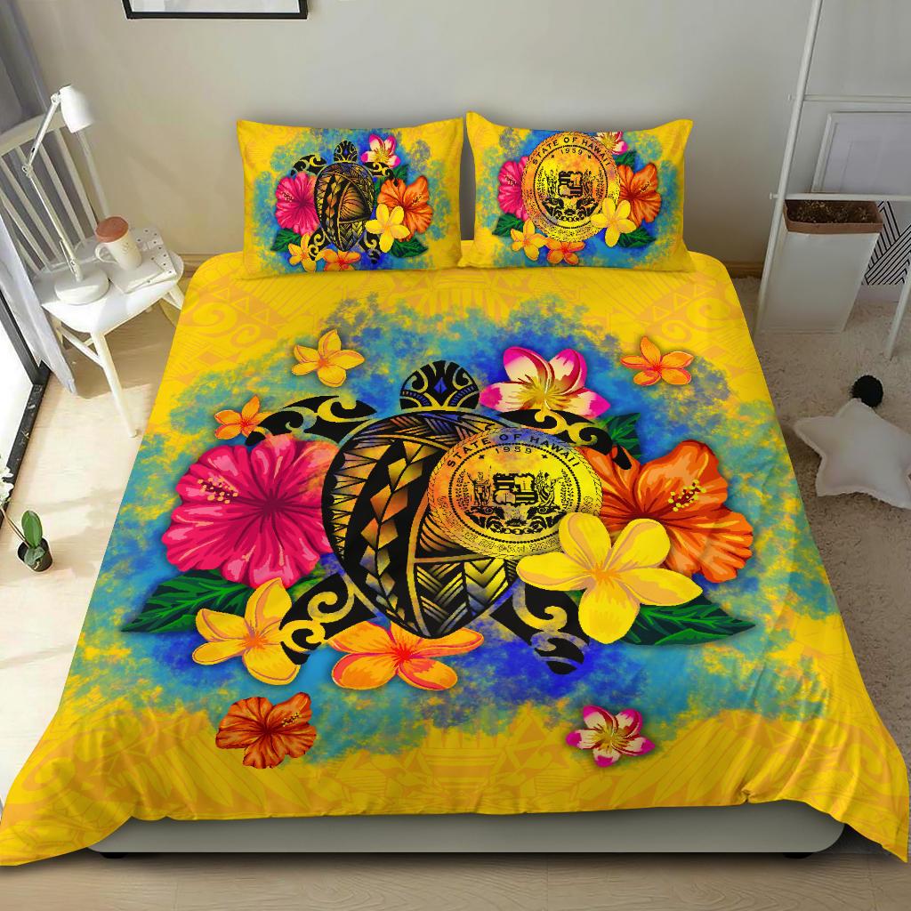 Hawaii Polynesian Bedding Set - Turtle with Plumeria and Hibiscus Yellow - Polynesian Pride