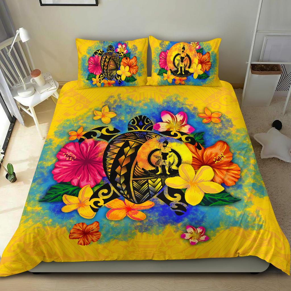 Vanuatu Polynesian Bedding Set - Turtle with Plumeria and Hibiscus Yellow - Polynesian Pride