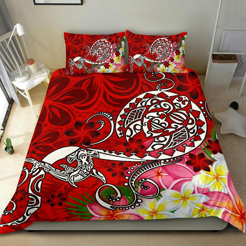 Polynesian Bedding Set - Turtle Plumeria Red Color Red - Polynesian Pride