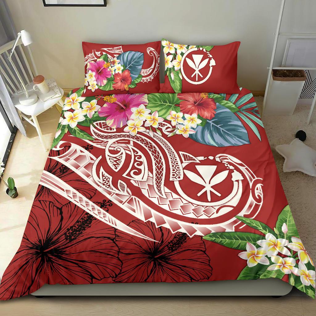 Polynesian Hawaii Kanaka Maoli Bedding Set - Summer Plumeria (Red) Red - Polynesian Pride