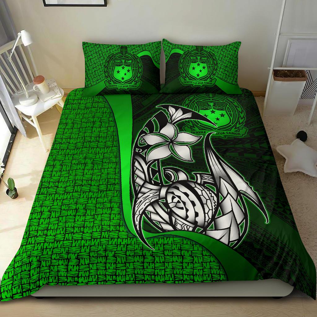 Samoa Polynesian Bedding Set Green - Turtle With Hook - Polynesian Pride