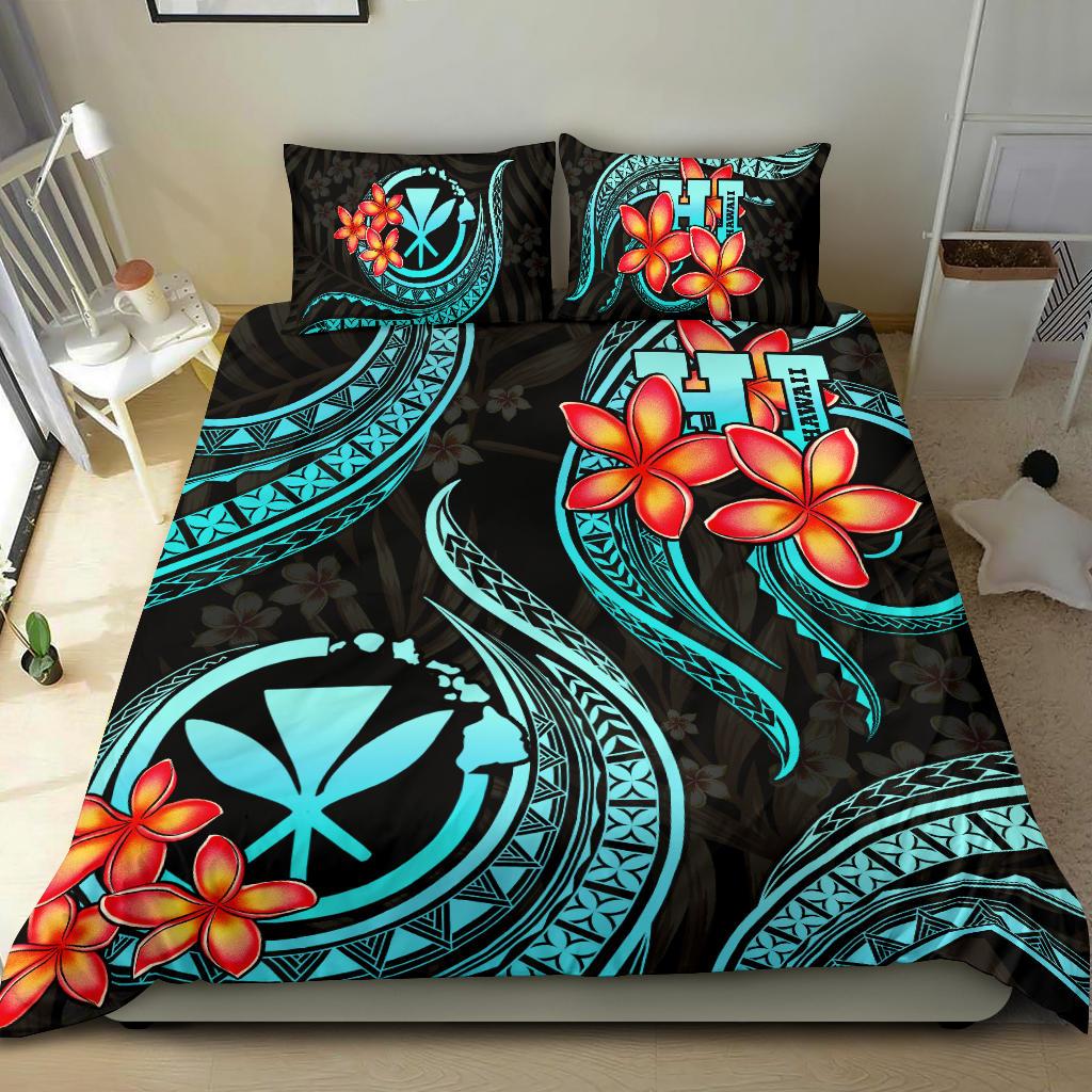 Polynesian Bedding Set - Hawaii Duvet Cover Set - Turquoise Plumeria TURQUOISE - Polynesian Pride