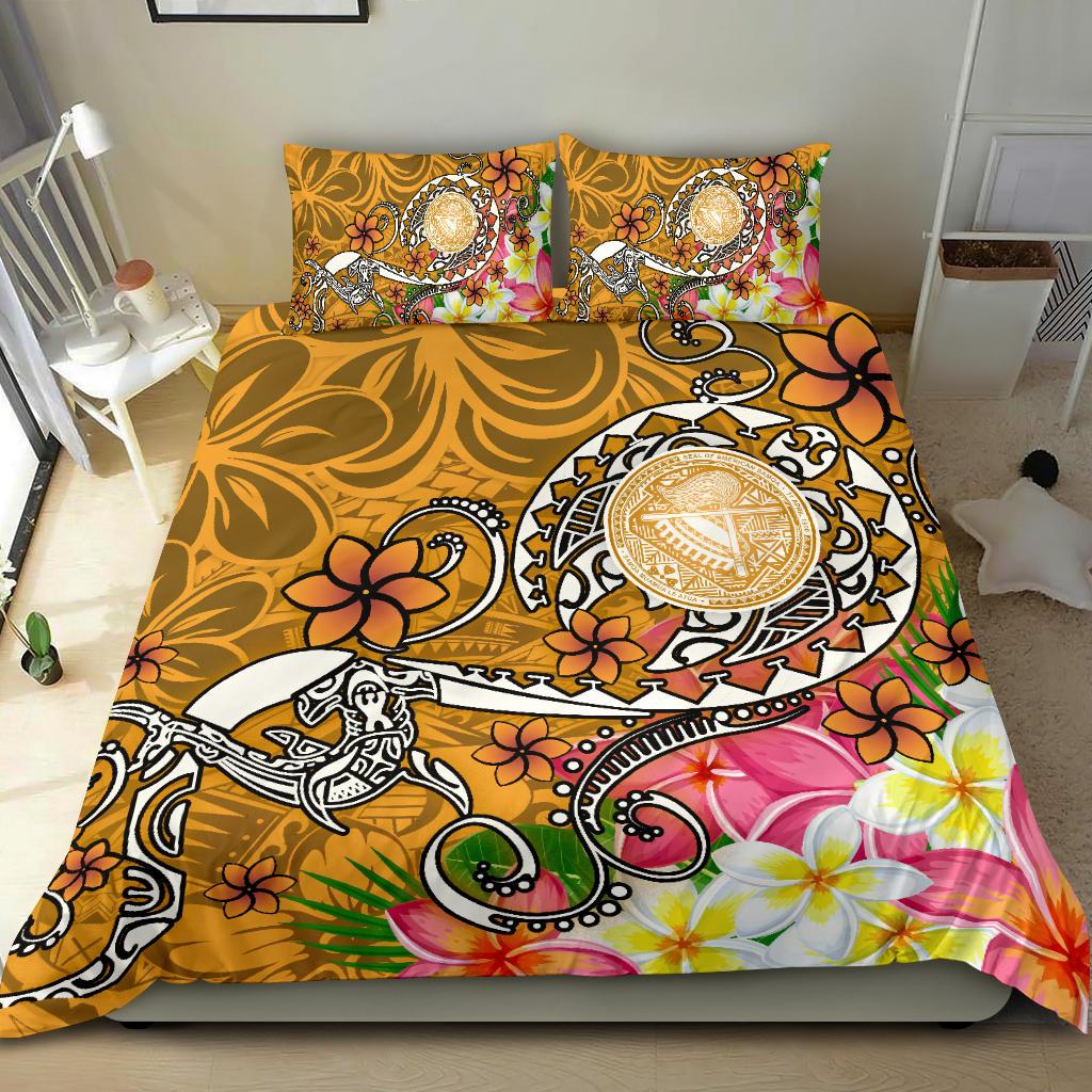 American Samoa Polynesian Bedding Set - Turtle Plumeria (Gold) Gold - Polynesian Pride