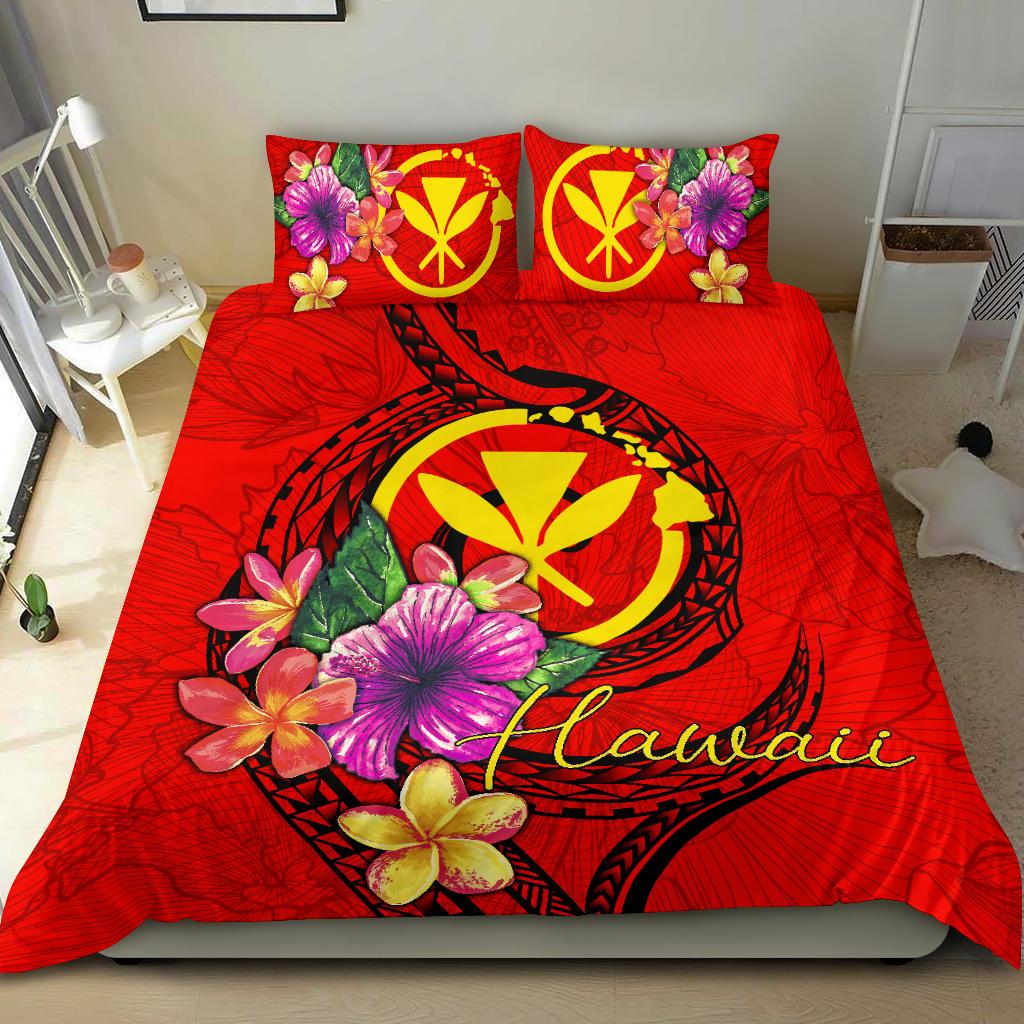 Hawaii Polynesian Bedding Set - Floral With Seal Red - Polynesian Pride