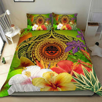 Fsm Polynesian Bedding Set - Manta Ray Tropical Flowers (Reggae) - Polynesian Pride