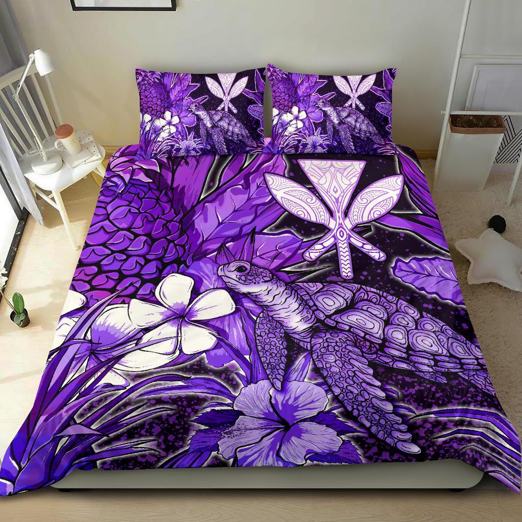 Polynesian Hawaii Bedding Set - Turtle, Hibiscus and Pineapple Purple Purple - Polynesian Pride