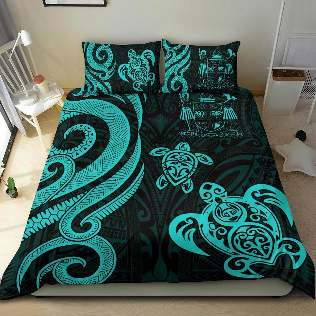 Fiji Polynesian Bedding Set - Turquoise Tentacle Turtle Crest Turquoise - Polynesian Pride