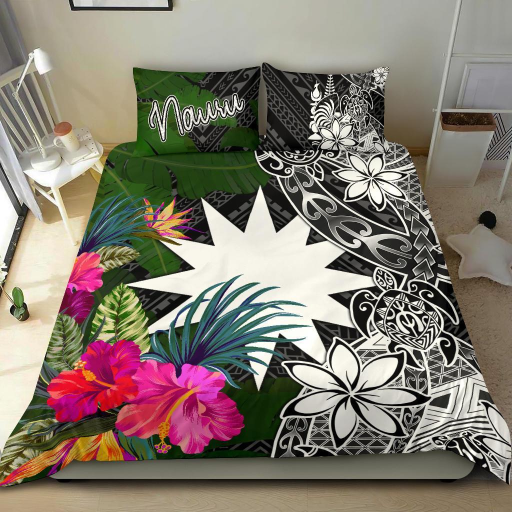 Nauru Bedding Set - Turtle Plumeria Banana Leaf Black - Polynesian Pride