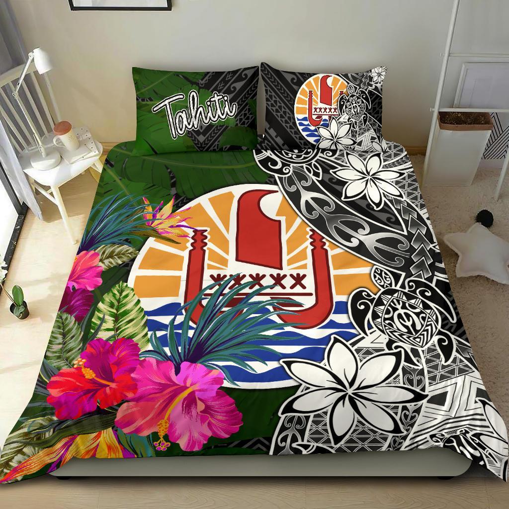 Tahiti Bedding Set - Turtle Plumeria Banana Leaf Black - Polynesian Pride