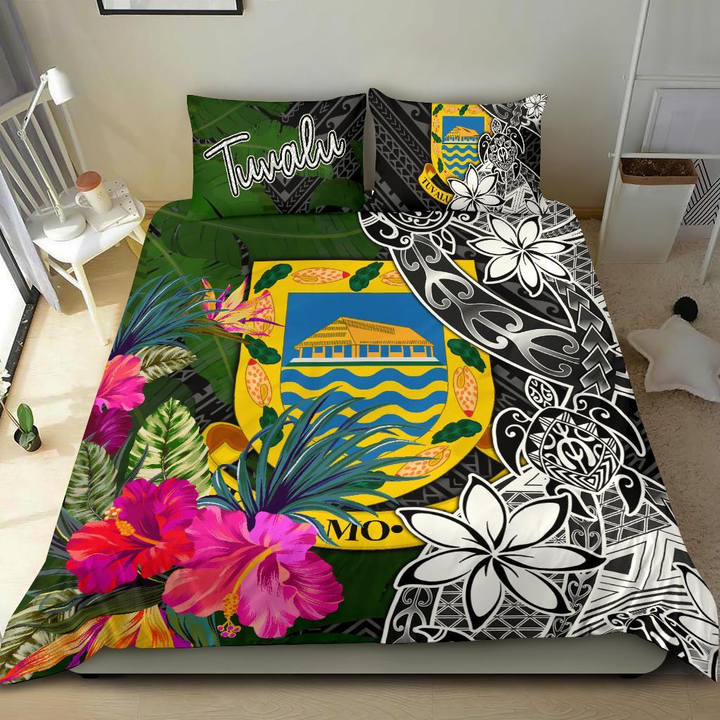 Tuvalu Bedding Set - Turtle Plumeria Banana Leaf Black - Polynesian Pride