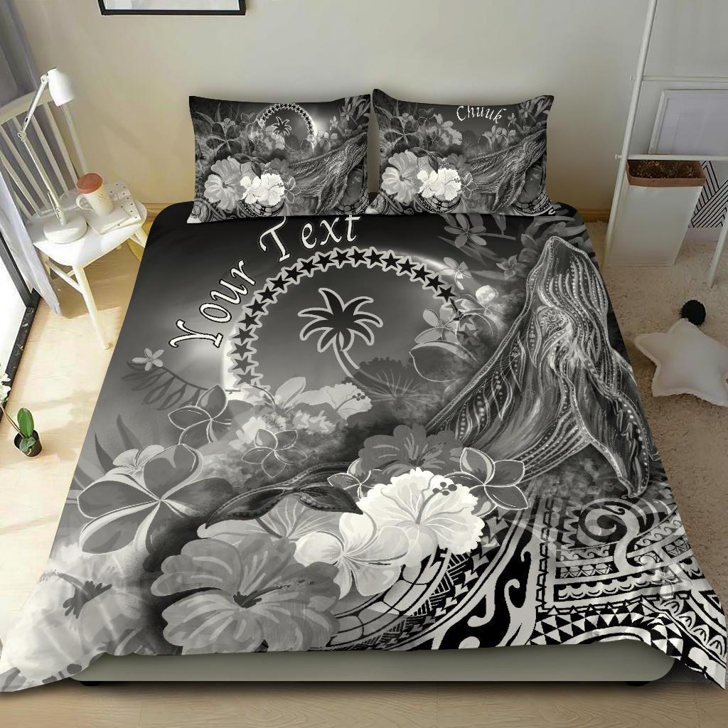 Custom Personalised Chuuk Bedding Set - Humpback Whale with Tropical Flowers (White) - Polynesian Pride