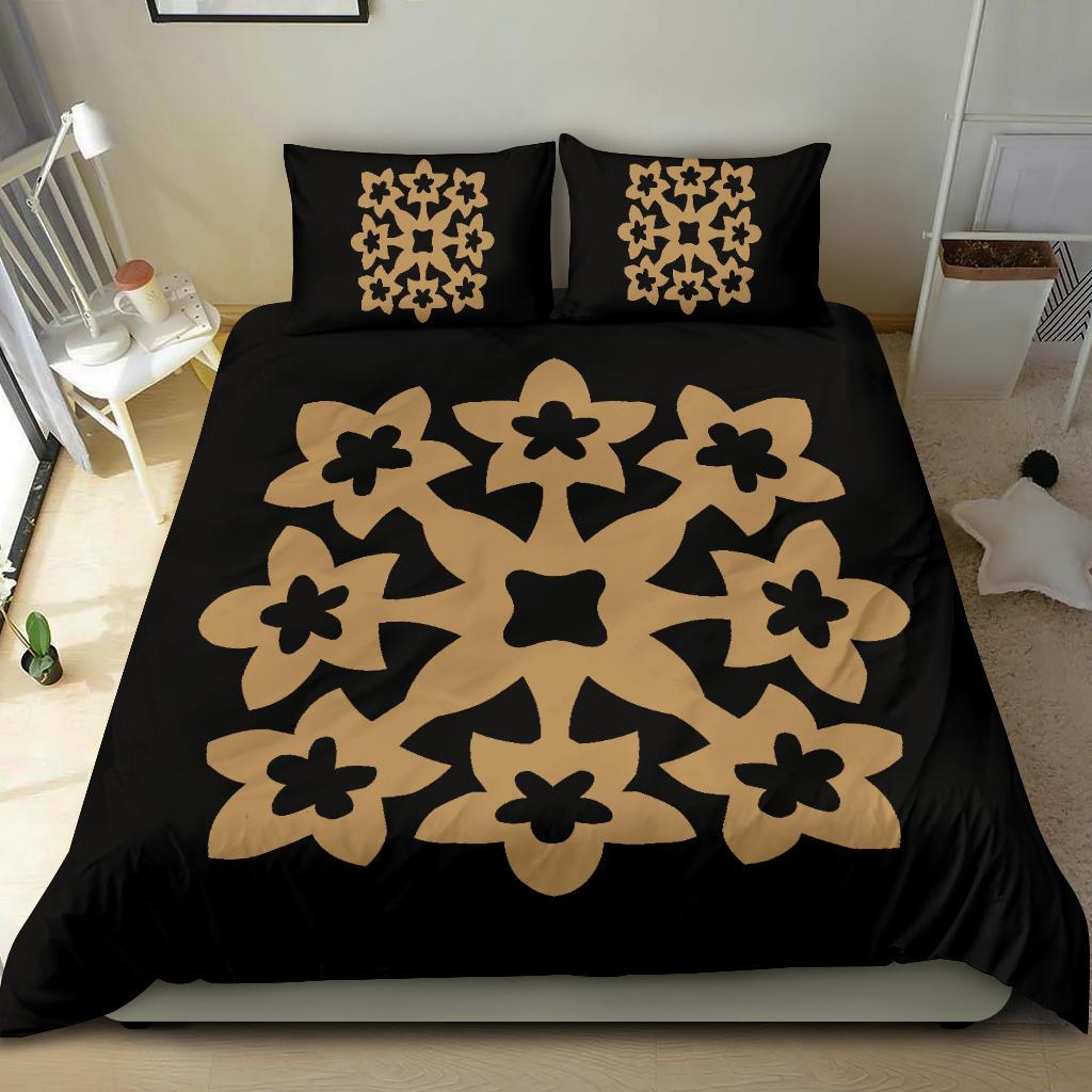 Hawaiian Bedding Set Royal Pattern - Black And Gold - A1 Style - Polynesian Pride