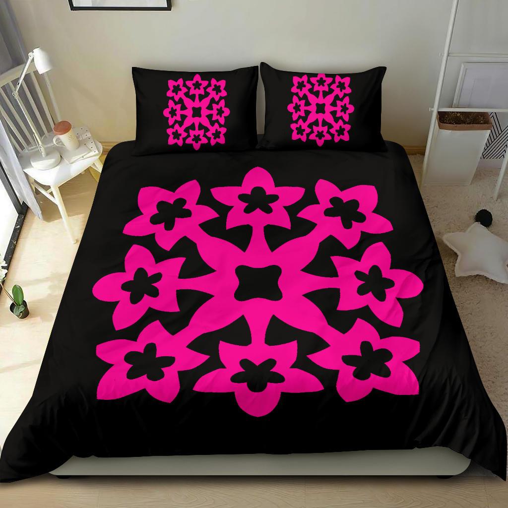 Hawaiian Bedding Set Royal Pattern - Black And Pink - A1 Style - Polynesian Pride