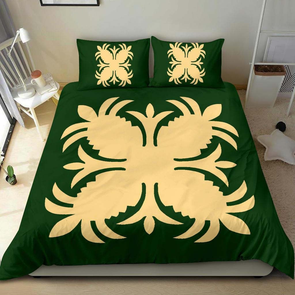 Hawaiian Bedding Set Royal Pattern - Green - A2 Style - Polynesian Pride