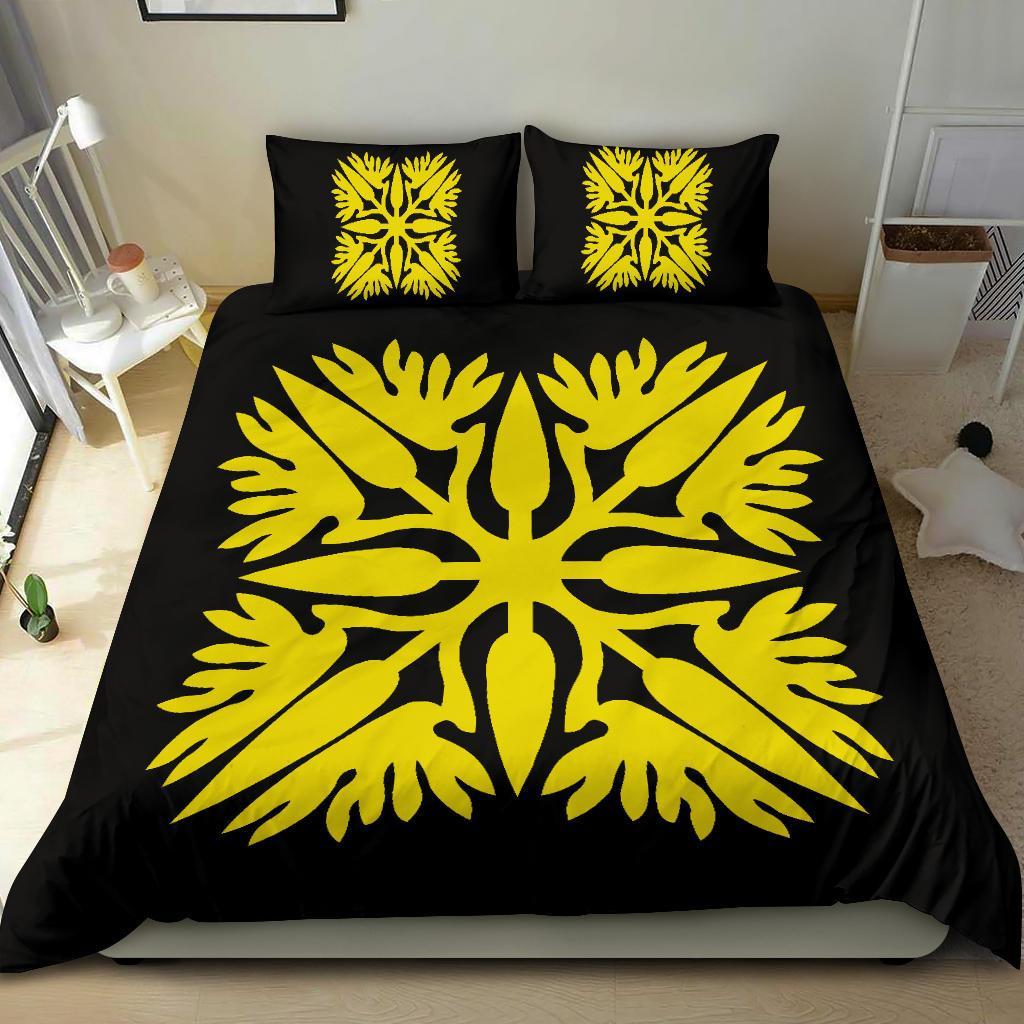 Hawaiian Bedding Set Royal Pattern - Black And Yellow - A3 Style - Polynesian Pride